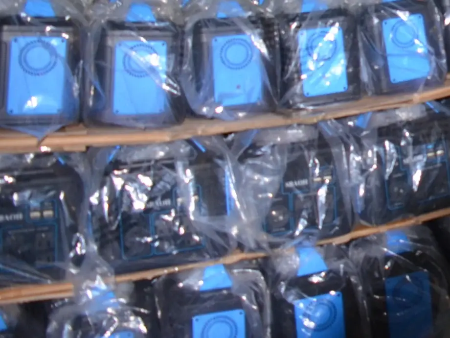 Wrapped portable power stations staged in a partner production area